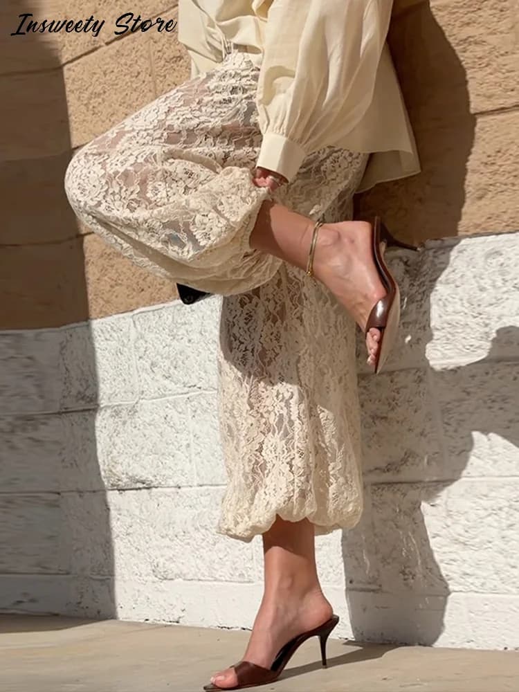 Fashion Loose Fit Lace Pants Women's Elastic High Waist Lounge Trousers 2026 2026 Spring New Lady Bohemian Casual Bottoms
