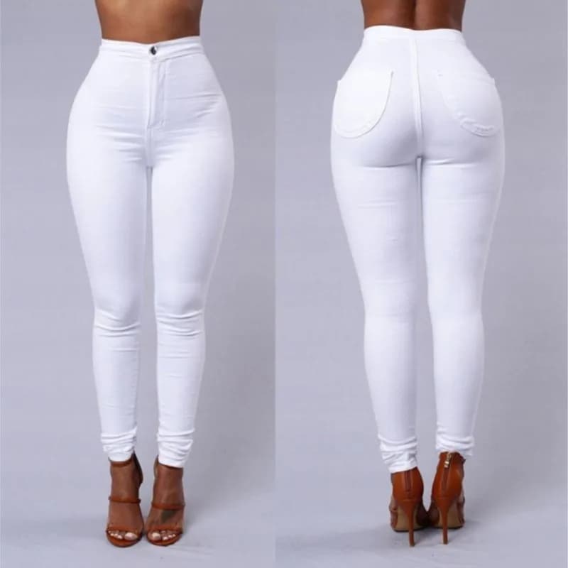 Spring Autumn New Solid Skinny Small Leg Pants Woman White High Waist Render Jeans Sexy Long Pants Femme Casual Pencil Pants