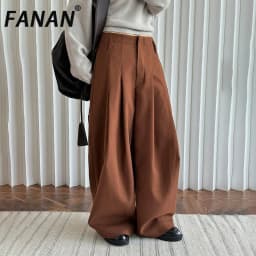FANAN Office Lady Pleated High Waist Pants For Women Straight Wide Leg Trousers Temperament Clothing Female 2025 New Winter