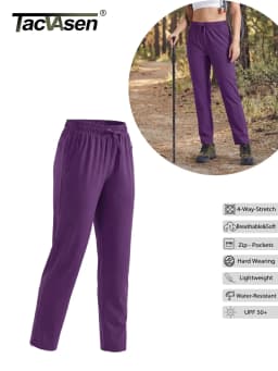 TACVASEN Womens Quick Dry Lightweight Hiking Pants Water Resistant Travel Pants with Zip Pockets Elastic Waist Golf Trousers