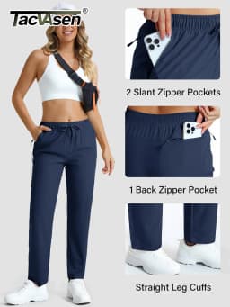 TACVASEN Womens Quick Dry Lightweight Hiking Pants Water Resistant Travel Pants with Zip Pockets Elastic Waist Golf Trousers