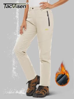 TACVASEN Women's Warm Fleece Lined Windproof Waterproof Shell Pants Soft Work Pants Outdoor Hiking Ski Trousers with Zip Pockets