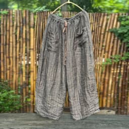 Women's Striped Linen Pants Autumn 2025 Wide Leg Vintage Style Loose Pants Pockets Breathable Woman Clothing Casual Trousers