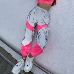 OMSJ Autumn Winter Loose Hight Waist Flash Reflective Patchwork Jogger Pants 2024 Women Neon Streetwear Outfits Cargo Trousers
