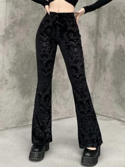 AltGoth Vintage Dark Gothic Velevt Pants Women Streetwear Harajuku High Waist Solid Color Black Casual Flare Pants Female Y2k