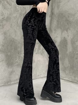 AltGoth Vintage Dark Gothic Velevt Pants Women Streetwear Harajuku High Waist Solid Color Black Casual Flare Pants Female Y2k
