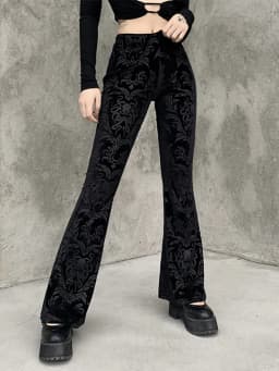 AltGoth Vintage Dark Gothic Velevt Pants Women Streetwear Harajuku High Waist Solid Color Black Casual Flare Pants Female Y2k