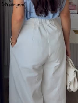 Summer White Pants For Women Cotton Formal High Waist Wide Leg Trousers Ladies Elegant Summer Women's Pants Straight Leg Office