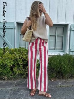 Vintage Stripe Women's Pants Casual Y2k Red Loose Sickle‑shaped Trousers Lady New Street Spring Summer Clothing 2026