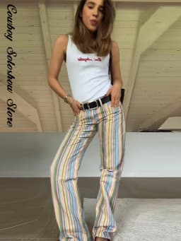 Vintage Stripe Women's Pants Casual Y2k Red Loose Sickle‑shaped Trousers Lady New Street Spring Summer Clothing 2026