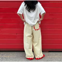 Casual Wavy Hem Women's Pant Striped Elastic Waist Big Pocket Wide Leg Pants 2026 Summer Autumn Fashion Female Trousers Bottoms