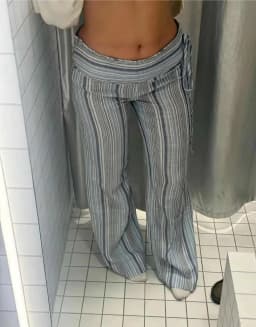 Striped Women Pants Vertical Striped Wide Leg Pants Elastic Waist Casual Pants Draped Straight Leg Pants Daily Fashion Outfit