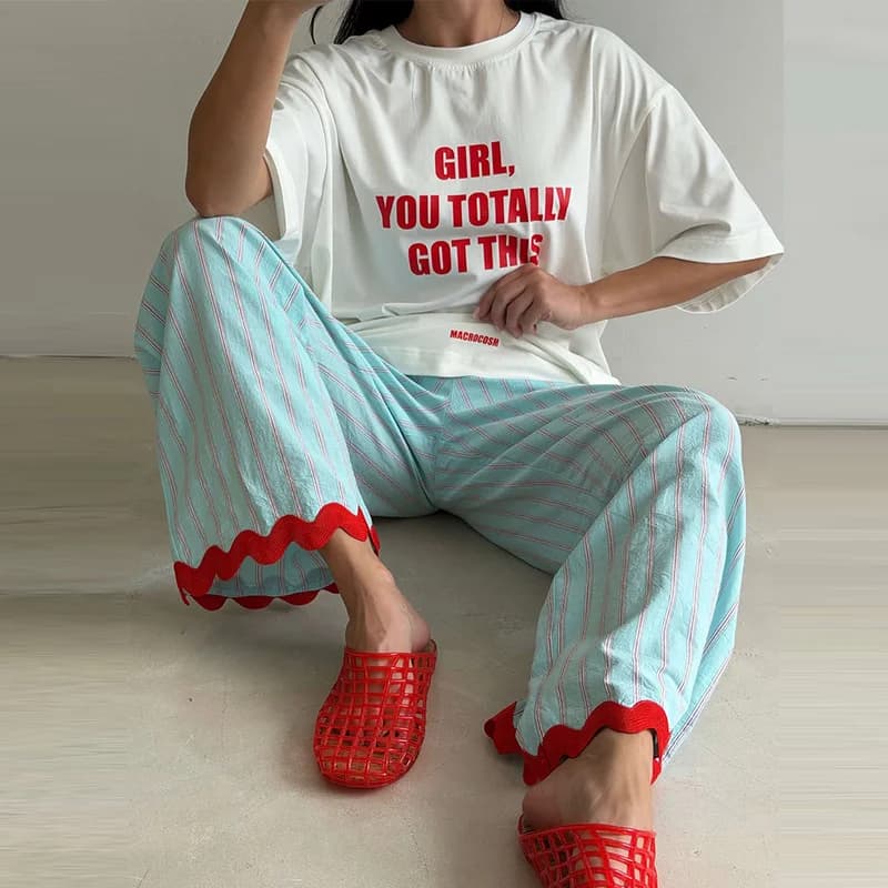 Striped Women Pants Vertical Striped Wide Leg Pants Elastic Waist Casual Pants Draped Straight Leg Pants Daily Fashion Outfit