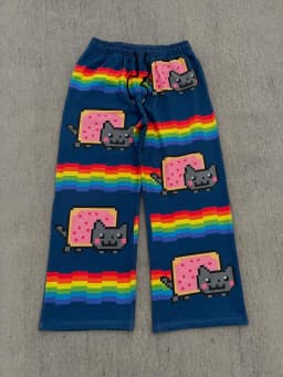 Hip Hop Cartoon Cat Pink Men Women Casual Pants Y2k Harajuku Loose Drawstring Jogging Pants Family Trousers Street Sweatpants