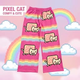 Hip Hop Cartoon Cat Pink Men Women Casual Pants Y2k Harajuku Loose Drawstring Jogging Pants Family Trousers Street Sweatpants