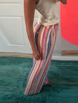 Colorful Striped Wide Leg Trousers Women Bohemian High Waist Multi-color Panelled Slim Straight Pants Fashion Lady Beachwear New