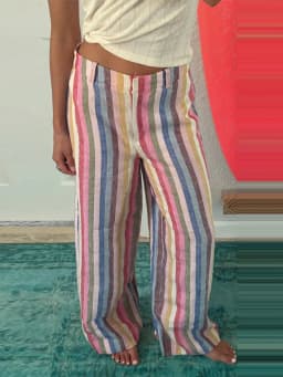 Colorful Striped Wide Leg Trousers Women Bohemian High Waist Multi-color Panelled Slim Straight Pants Fashion Lady Beachwear New