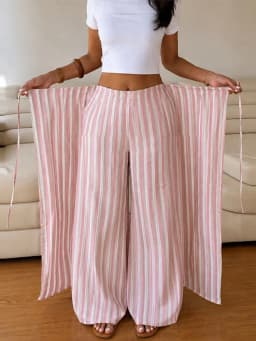 Colorful Striped Wide Leg Trousers Women Bohemian High Waist Multi-color Panelled Slim Straight Pants Fashion Lady Beachwear New