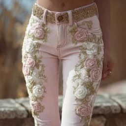 Spring Autumn New Women's High Waist Rose Embroidery Beaded Denim Pants Versatile Comfortable Casual Trendy Commuting Daily Wear