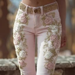 Spring Autumn New Women's High Waist Rose Embroidery Beaded Denim Pants Versatile Comfortable Casual Trendy Commuting Daily Wear