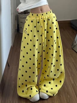 Y2K Retro Dot Sweatpants Women High Waist Hip Hop Harajuku Streetwear Wide Leg Pants American Loose Spring Vintage Bf Trousers