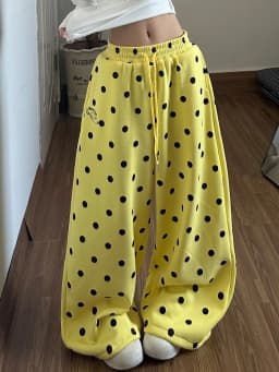 Y2K Retro Dot Sweatpants Women High Waist Hip Hop Harajuku Streetwear Wide Leg Pants American Loose Spring Vintage Bf Trousers