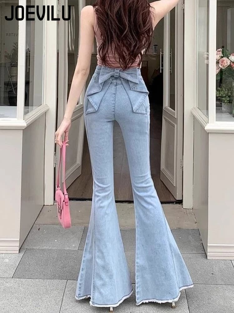 Bow Tie Jeans Women's American Vintage Three-dimensional Micro-large Summer Thin Pants New High-waisted Skinny Hip Flare Pants