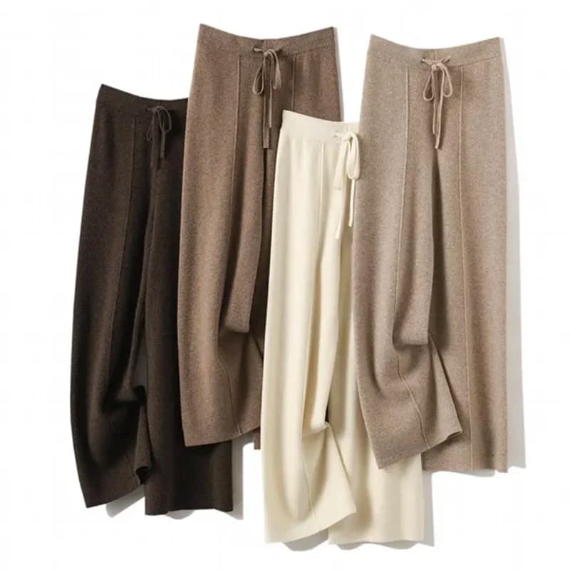 Women's Cashmere Pants 100% Merino Wool Broadfoot Pants Women's Knit Loose Knit Pants Fall/Winter 2024 Women's Thick Pants