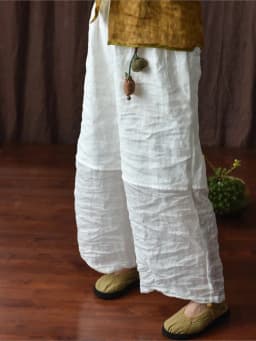 Johnature Women Linen Patchwork Color Wide Leg Pants Elastic Waist 2025 Summer New Original Loose Women Long Pants