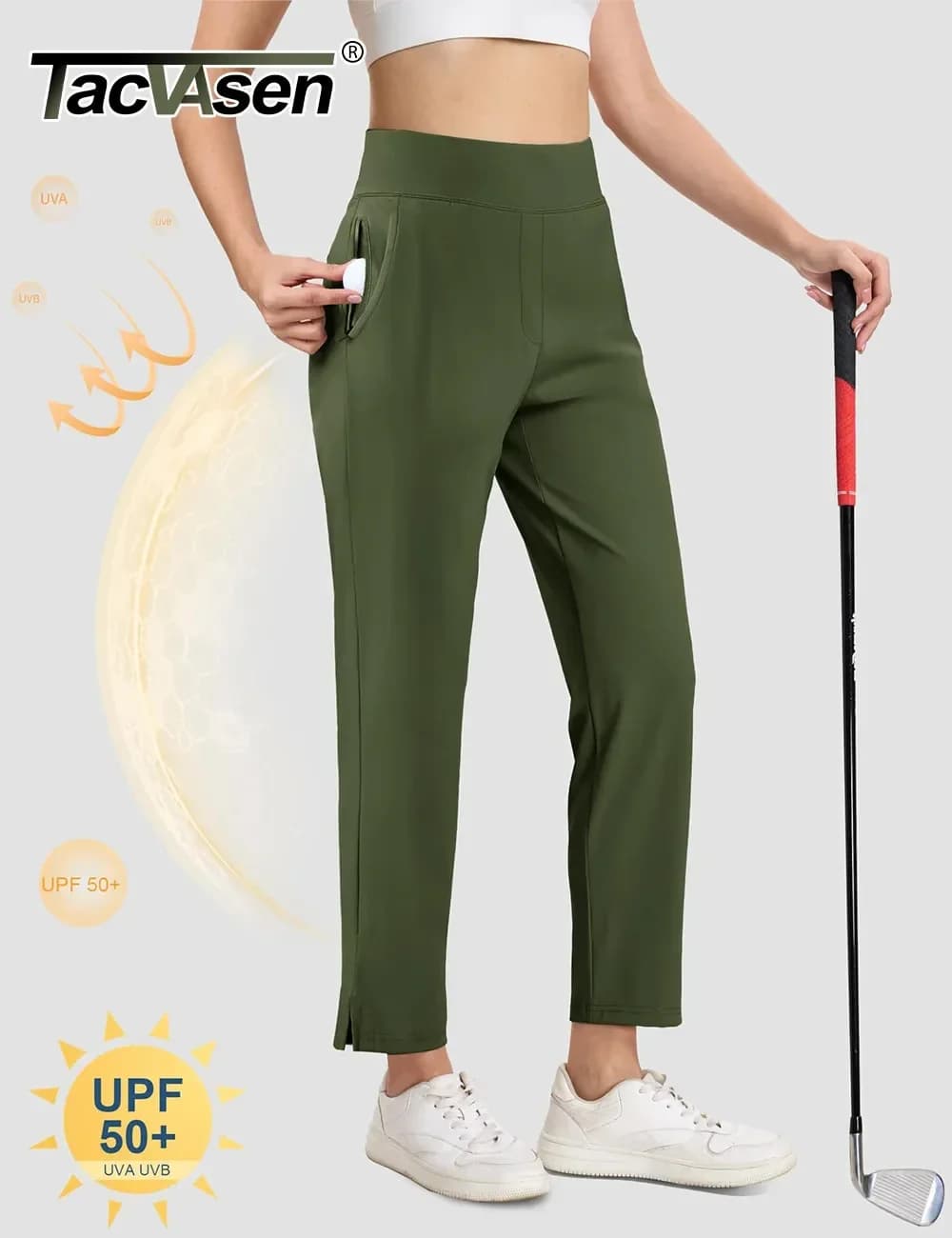 TACVASEN UPF 50+ Golf Pants Women's Stretch Pants High Waisted Work Athletic Casual Dress Pants 5 Pockets for Yoga Business