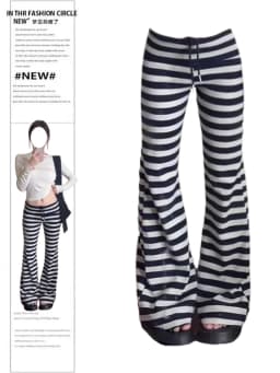 Women Low Waisted Striped Long Trousers Flare Pants Y2K Streetwear Japanese Harajuku 2000s Korean Fashion Pantalones High Street