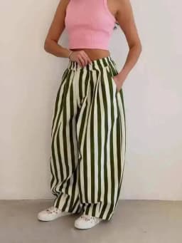 LGRQ Women's Casual Pants Office Lady Elastic High Waisted Striped All-match Wide Leg Trousers 2026 Summer New 19DB1061