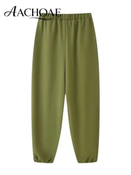 AACHOAE Women's Elastic Waist Tapered Suit Pants High Waist Jogger Office Casual Loose Fit Ankle Cuff Straight Leg Trousers