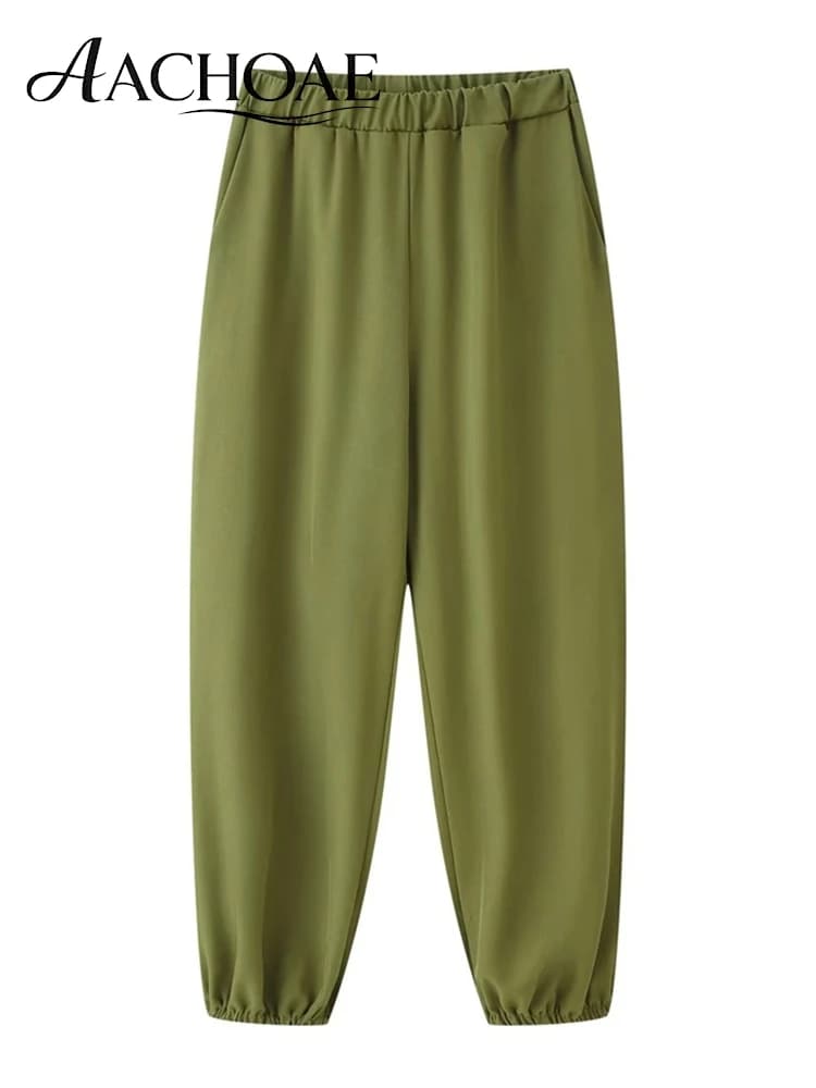 AACHOAE Women's Elastic Waist Tapered Suit Pants High Waist Jogger Office Casual Loose Fit Ankle Cuff Straight Leg Trousers