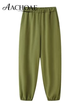 AACHOAE Women's Elastic Waist Tapered Suit Pants High Waist Jogger Office Casual Loose Fit Ankle Cuff Straight Leg Trousers