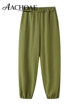 AACHOAE Women's Elastic Waist Tapered Suit Pants High Waist Jogger Office Casual Loose Fit Ankle Cuff Straight Leg Trousers