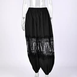 Linad Elegant Black Embroidery Bloomers For Women Sexy Hollow Out Long Pants Street Chic Pleated Elastic Waist Trousers 2025