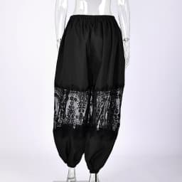 Linad Elegant Black Embroidery Bloomers For Women Sexy Hollow Out Long Pants Street Chic Pleated Elastic Waist Trousers 2025