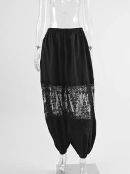 Linad Elegant Black Embroidery Bloomers For Women Sexy Hollow Out Long Pants Street Chic Pleated Elastic Waist Trousers 2025