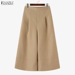 ZANZEA 2026 Women Casual Calf-Length Pants Elastic Back Waist Solid Color Wide-Leg Cropped Pant Autumn Loose Cozy Woman Bottoms