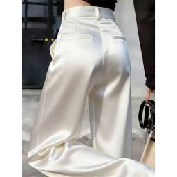 Women Solid Color Acetate Satin Wide Leg Pantalons Korean Lady Fashion Casual Trousers Summer Femme High Waist Straight Leg Pant