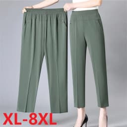 Middle Aged Women's Pants 2026 New Summer Thin High Waiste Elastic Loose Straight Pants Female Casual Trousers 5XL 6XL 7XL 8XL
