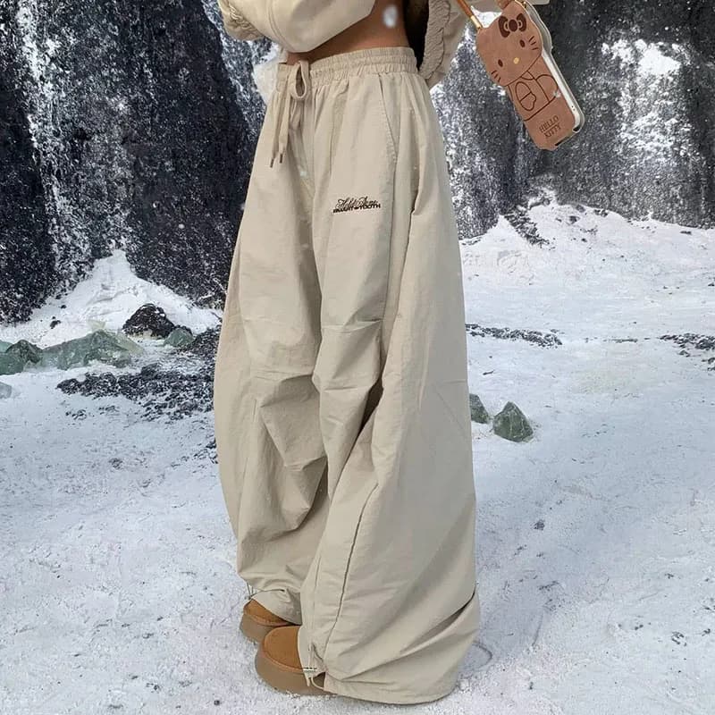 Lucyever American Vintage Y2K Wide Leg Trousers Women Winter Thicken Plus Velvet Warm Pants Female High Waist Baggy Sweatpants