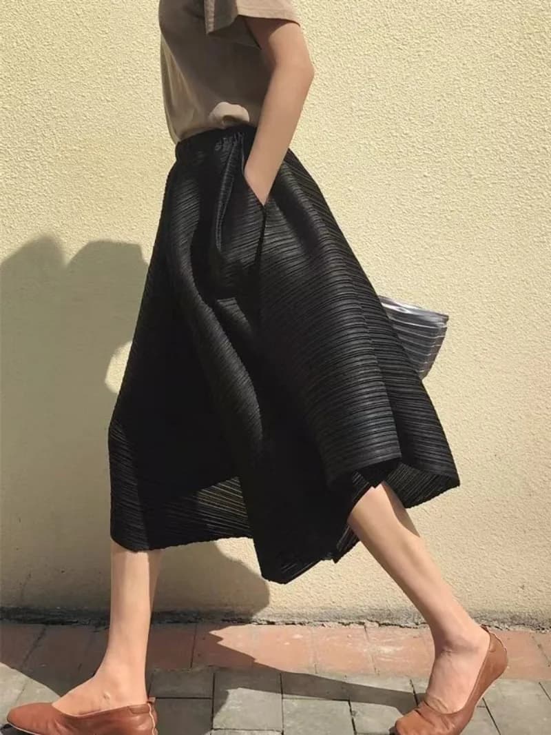 Miyake Style Pleated Culottes Irregular Skirt Pants Women Hemlines Umbrella-shaped Loose Wide-leg Pants Summer Casual Pantalos