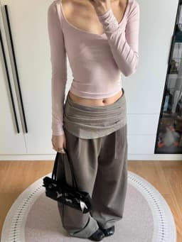 Retro American Style Pleated Casual Pants Women's Autumn New Style Street Style Color Block Wide Leg Pants Asymmetrical Design