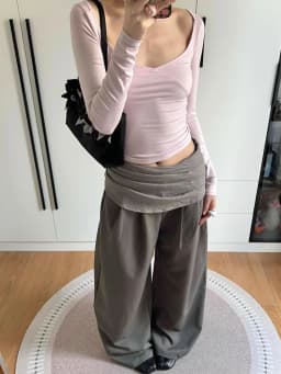 Retro American Style Pleated Casual Pants Women's Autumn New Style Street Style Color Block Wide Leg Pants Asymmetrical Design