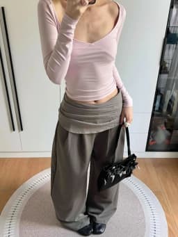 Retro American Style Pleated Casual Pants Women's Autumn New Style Street Style Color Block Wide Leg Pants Asymmetrical Design