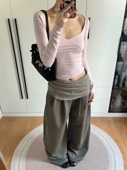 Retro American Style Pleated Casual Pants Women's Autumn New Style Street Style Color Block Wide Leg Pants Asymmetrical Design