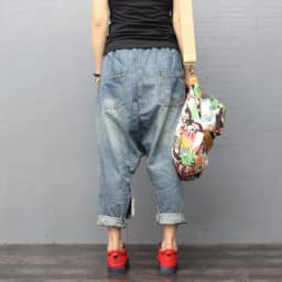 TIYIHAILEY Ankle Length Pants for Women, Denim Trousers, Elastic Waist, Casual Patchwork 3/4 Pants with Holes New Fashion 2026