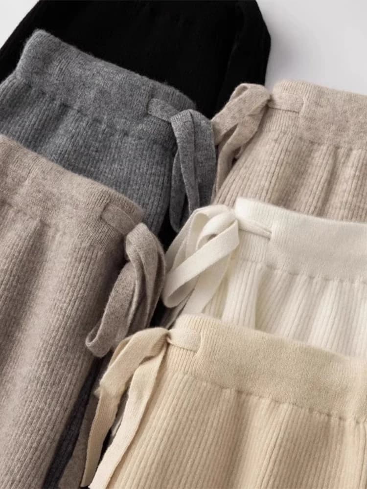 Cashmere Knitted Wide-leg Pants Women's Autumn Glutinous Rice High Waist Drape Straight Casual Mopping Towel Pants Thickened